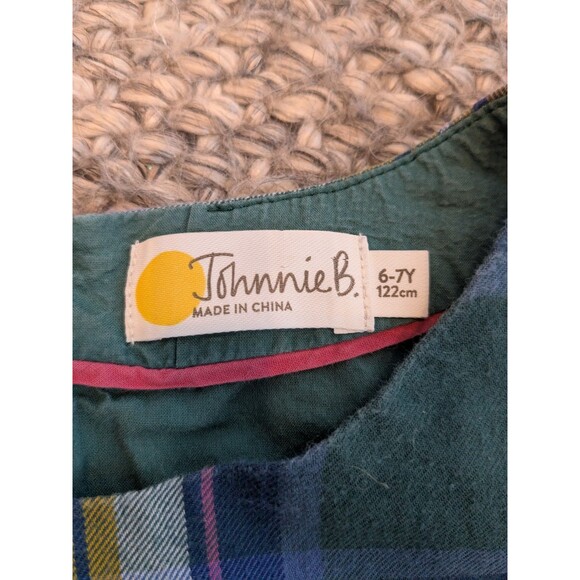 Mini Boden Johnnie B Green Plaid Dress Long Sleeve Cotton Holiday Girls 6-7 - Picture 3 of 8